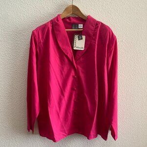 NEW VTG BLVD East Padded Shoulder Button Up Shirt Blouse 20W Pink 100% Polyester
